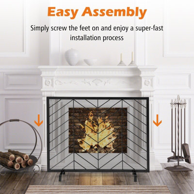 Costway Single Panel Fireplace Screen Solid Wrought Iron Mesh Fire Spark Guard Protect - 9