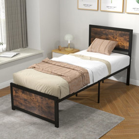 Costway Single Size Bed Frame Heavy-duty Industrial Metal Platform Bed w/High Headboard