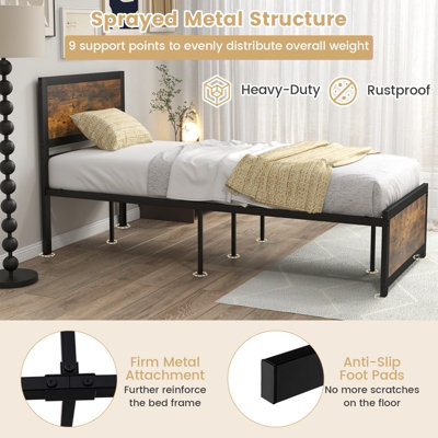 Costway Single Size Bed Frame Heavy duty Industrial Metal Platform Bed w High Headboard