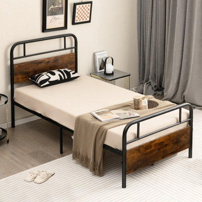 Costway Single Size Bed Frame Platform Metal Slats Support Bed W