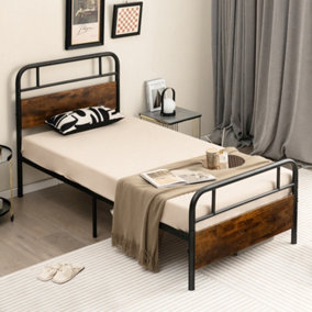 Costway Single Size Bed Frame Platform Metal Slats Support Bed W/ Industrial Headboard