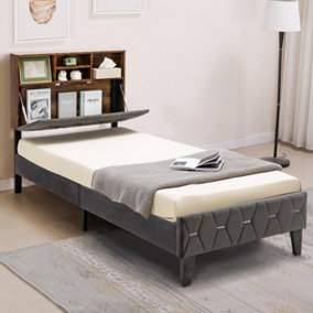 Costway Single Size Bed Frame Upholstered Platform Bed Slat Support W/ Storage Headboard