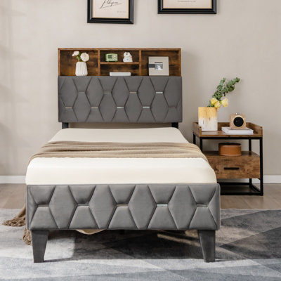 Upholstered platform sales bed with drawers