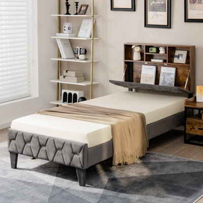 【未使用品】 Single Costway Size Slat Bed Platform Upholstered Frame Bed その他