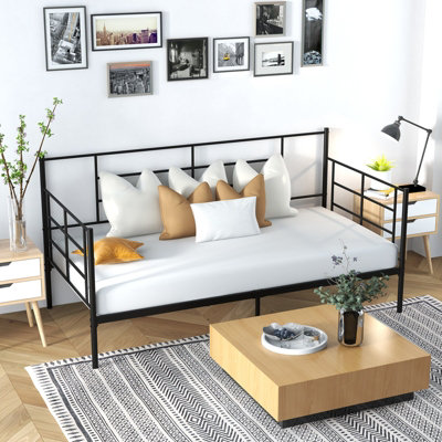 Costway Single Size Metal Sofa Bed Single Platform Bed Daybed w/ Arms ...