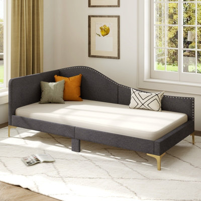 COSTWAY Single Size Upholstered Sofa Bed Frame Daybed Rivet-Tufted ...
