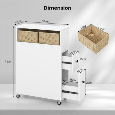 Costway Slim Bathroom Storage Cabinet Narrow Rolling Storage Organizer w/ 2 Drawers