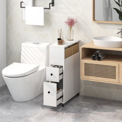 Costway Slim Bathroom Storage Cabinet Narrow Rolling Storage Organizer ...