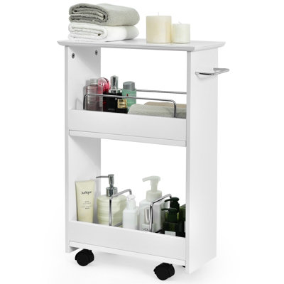 Costway Slim Bathroom Storage Cabinet Rolling Storage Organizer Cart w/ 2-Tier Shelves
