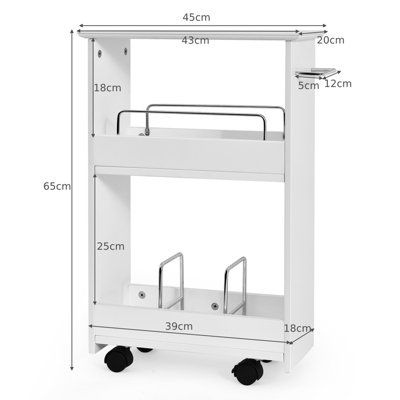 Costway Slim Bathroom Storage Cabinet Rolling Storage Organizer Cart w/ 2-Tier Shelves