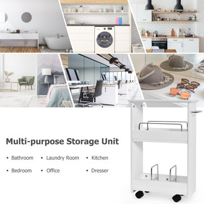 Costway Slim Bathroom Storage Cabinet Rolling Storage Organizer Cart w/ 2-Tier Shelves - 3
