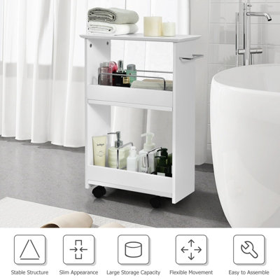 Costway Slim Bathroom Storage Cabinet Rolling Storage Organizer Cart w/ 2-Tier Shelves - 4