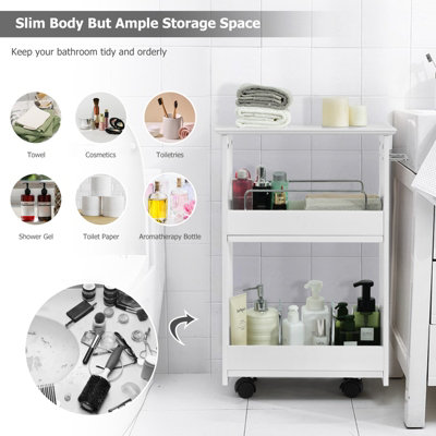Costway Slim Bathroom Storage Cabinet Rolling Storage Organizer Cart w/ 2-Tier Shelves - 5