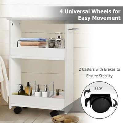 Costway Slim Bathroom Storage Cabinet Rolling Storage Organizer Cart w/ 2-Tier Shelves - 7