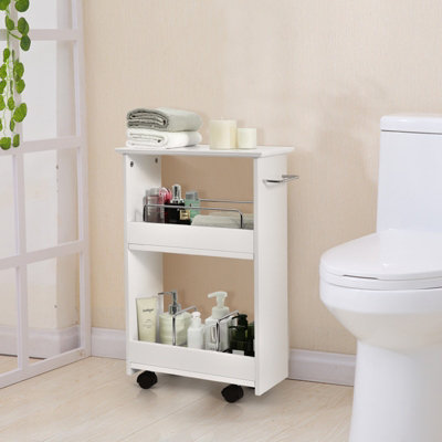 Costway Slim Bathroom Storage Cabinet Rolling Storage Organizer Cart w/ 2-Tier Shelves - 8