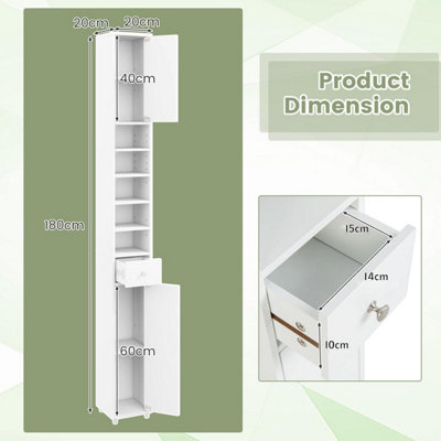 Tall narrow storage cabinet deals with drawers