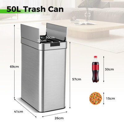 Costway Slim Kitchen Trash Can 50L Automatic Sensor Garbage Can w/ Wing Lids