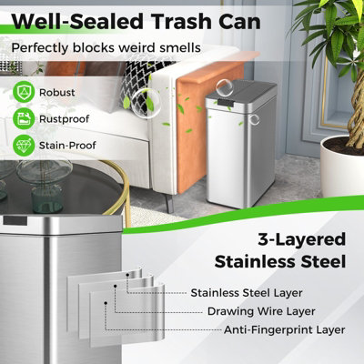 Costway Slim Kitchen Trash Can 50L Automatic Sensor Garbage Can w/ Wing Lids - 4