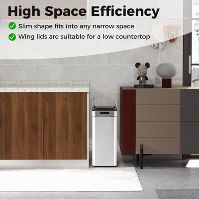 Costway Slim Kitchen Trash Can 50L Automatic Sensor Garbage Can w/ Wing Lids - 6