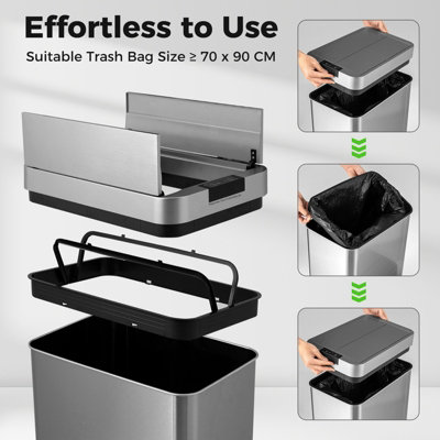 Costway Slim Kitchen Trash Can 50L Automatic Sensor Garbage Can w/ Wing Lids - 9