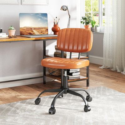 COSTWAY Small Armless Office Chair Adjustable & Swivel Computer Task Chair Brown