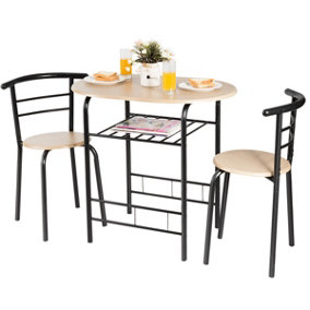 Costway Small Table and 2 Chairs 3PCS Bar Kitchen Dining Breakfast Furniture Set w/ Shelf