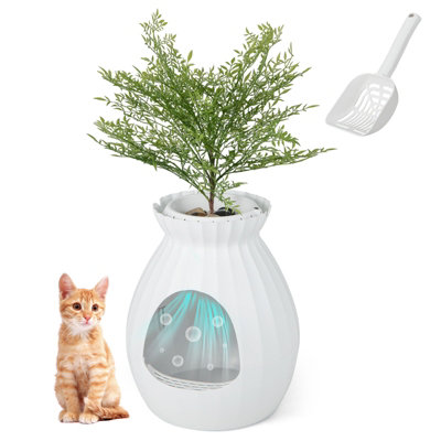 Costway Smart Plant Cat Litter Box Electronic Odor Removal & Sterilization w/ Faux Plant