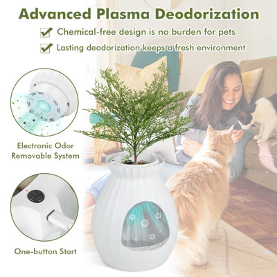Costway Smart Plant Cat Litter Box Electronic Odor Removal & Sterilization w/ Faux Plant - 5