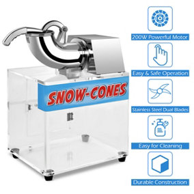 Costway Snow Cone Maker Electric Shaved Ice Machine w/ Dual Blades & Large Acrylic Box