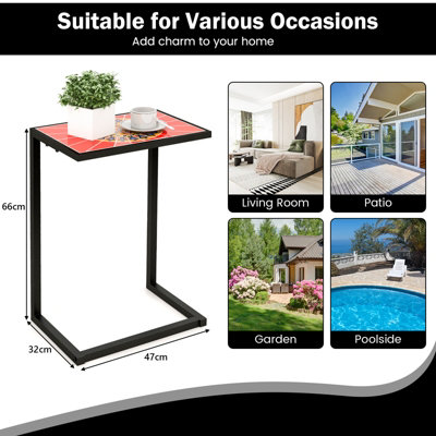Costway Sofa Side Table C-Shaped Outdoor Coffee Snack Table Laptop Stand Metal Frame - 3
