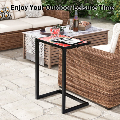 Costway Sofa Side Table C Shaped Outdoor Coffee Snack Table Laptop Stand Metal Frame