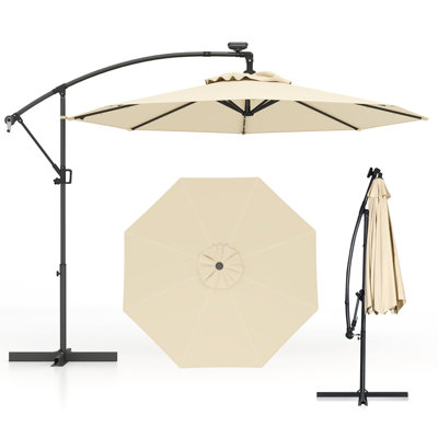 Costway Solar LED Offset Cantilever Umbrella Large Patio Parasol w/ Tilt Adjustment