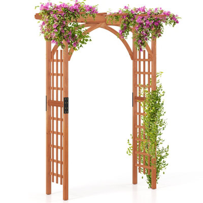 Costway Solid Wood Arbor Wooden Garden Trellis Arbor Pergola Arch-Brown