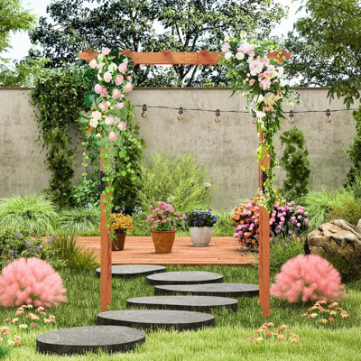 Costway Solid Wood Garden Arbor Outdoor Trellis Arch for Climbing ...