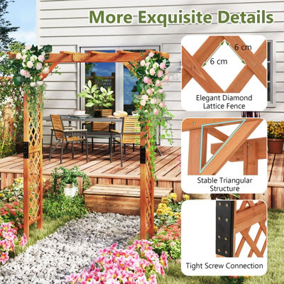 Costway Solid Wood Garden Arbor Outdoor Trellis Arch for Climbing ...