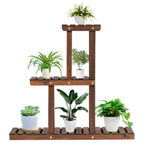 Costway Solid Wood Plant Stand 3-Tier Plant Pot Holder for Indoor and Outdoor