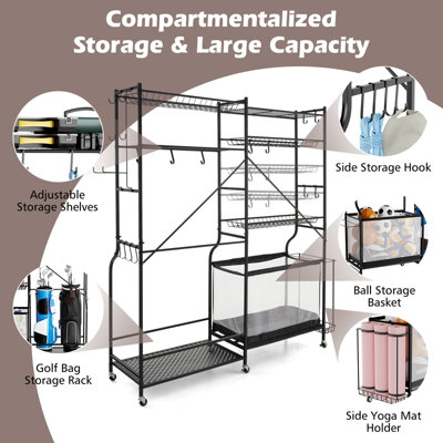 Costway Sports Equipment Organizer Metal Ball Storage Rack Golf Bag Holder - 4