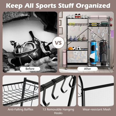 Costway Sports Equipment Organizer Metal Ball Storage Rack Golf Bag Holder - 7