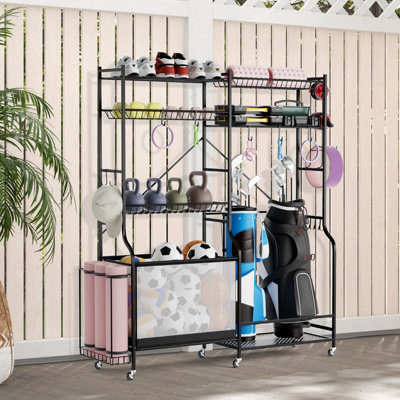 Costway Sports Equipment Organizer Metal Ball Storage Rack Golf Bag Holder - 8