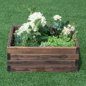 Costway Square Planter Box 60 x 60 cm Wood Raised Garden Bed Planter With Open-Ended Base