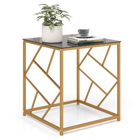 Costway Square Side Table Modern Sofa End Table Desk Nightstand Tempered Glass Tabletop