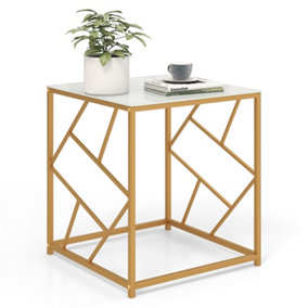 Costway Square Side Table Modern Sofa End Table Desk Nightstand Tempered Glass Tabletop