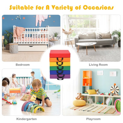 Costway Square Soft Kids Floor Cushion Waterproof Kids Cushion w/ Ergonomic Handle - 5