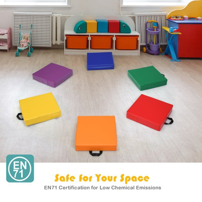 Costway Square Soft Kids Floor Cushion Waterproof Kids Cushion w/ Ergonomic Handle - 6