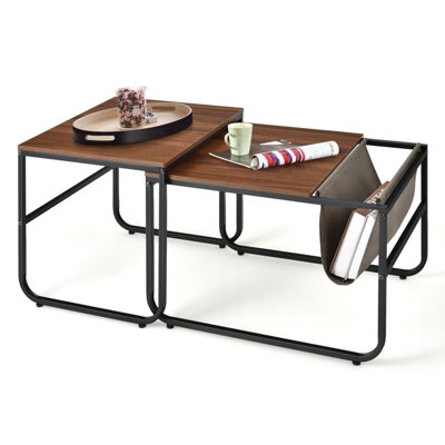 Costway Stackable Side Table Space-saving Square Nesting Coffee Table ...