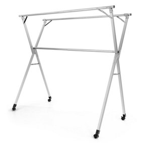 Costway Stainless Steel Garment Rack Folding Clothes Drying Rack w/ 20 Windproof Hooks