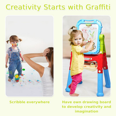 Costway Standing Kids Drawing Board Double Sided Easel w/Storage ...