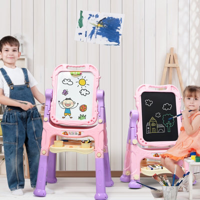 Costway Standing Kids Drawing Board Double Sided Easel w/Storage ...