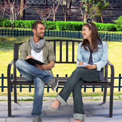 Costway Steel Garden Bench Outdoor Patio Loveseat Bench with High Backrest - 3