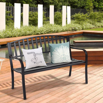 Costway Steel Garden Bench Outdoor Patio Loveseat Bench with High Backrest - 4